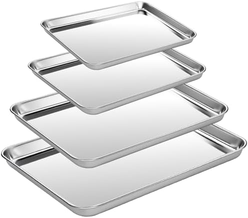 CEKEE Baking Sheet Set of 4, Stainless Steel Cookie Sheets for Baking, 0.8mm Heavy Duty Nonstick Baking Pans, 9/10/12/16 Inch Baking Trays for Oven, Non Toxic & Mirror Finish & Easy Clean - Image 7