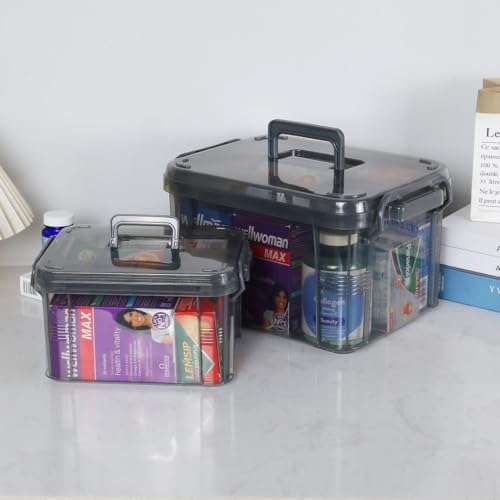 HEY FOLY Set of 2 Medicine Organizer - Plastic Storage Box with Handle Grey - Image 2