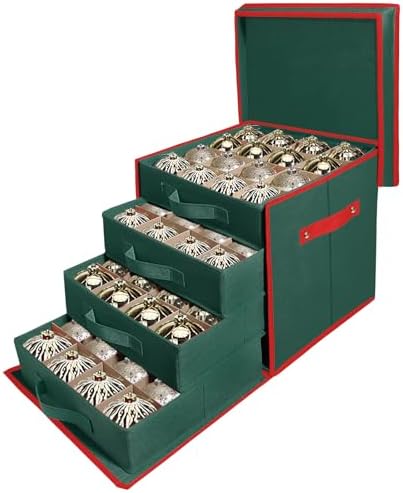 Premium Christmas Ornament Storage Box Keeps 64 3" & 4 Individual Trays ﻿ by WDZREE