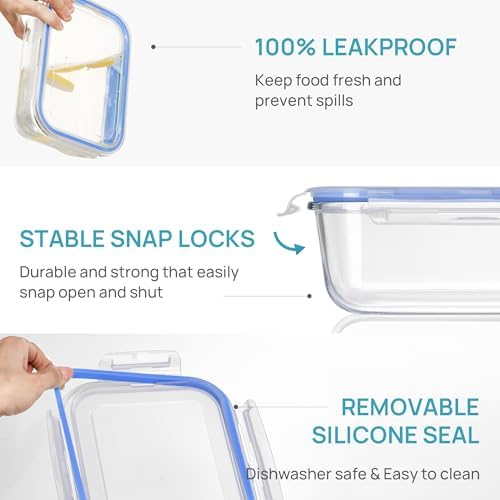 Vtopmart 2Pack 1860ml/63oz Large Glass Storage Containers With Lids, Blue - Image 6