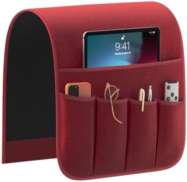 Sofa Armrest Organizer Non-Slip Remote Control Holders for Recliner Couch Chair Armchair Caddy with 5 Pockets for Table,Cell Phone,Ipad,Magazines,Books (Winered, 13 x 35 Inch) by Sixyotie
