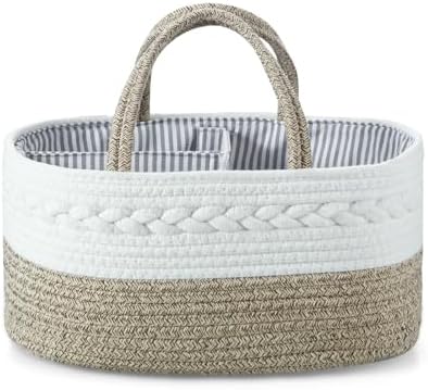 PandaEar Baby Diaper Caddy Organizer, Portable Nursery Storage Basket Cotton Rope Diaper Caddy for Baby Shower Gifts Newborn Infants -Brown by PandaEar