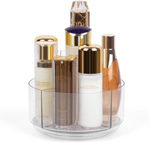 Clear Rotating Makeup Organizer, 360° Acrylic Cosmetic Storage Display Bathroom Tray - 7 Inch Spinning Perfume Skincare Organizer, Lazy Susan Vanity Countertop Holder for Brushes Dresser Decor by AMEITECH