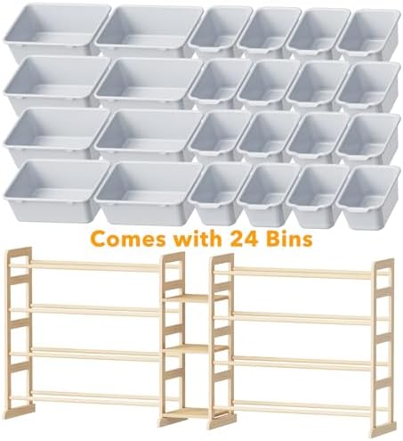 SpaceAid Large Toy Storage Organizer with 24 Bins and 3 Shelves, Toy Organizers Storage Bookshelf, Kids Bin Shelf Box Bookcase for Bedroom Playroom Organization Room Decor, Neutral Gray - Image 7