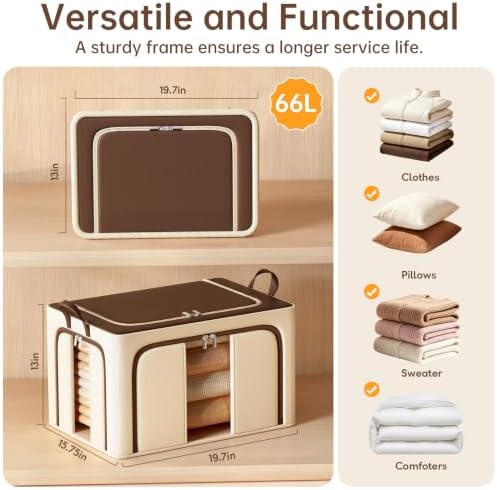 Clothes Storage Bins, 3 Openings, 66L, Brown - Image 3