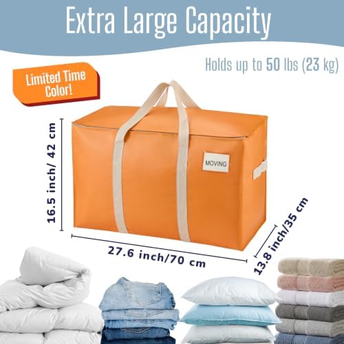VENO 8 Pack Heavy Duty Moving Bags, Extra Large Storage Bags with Reinforced Handles & Strong Zippers, Foldable & Reusable Moving Box Alternative for Clothes & Dorm Storage - Image 2