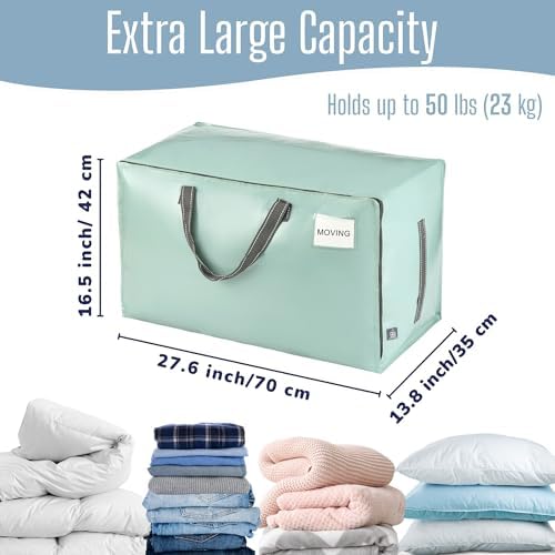 VENO 4 Pack Extra Large Heavy Duty Moving Bags with Wide Opening & Reinforced Handles, Reusable Storage Tote Bags with Strong Zippers for Clothes, College Dorm Essentials & Moving Supplies - Image 4