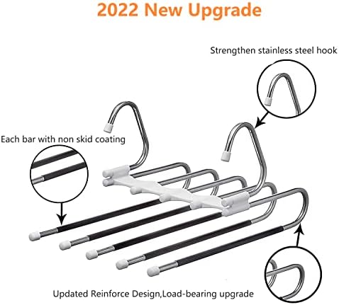 Upgrade Azeroth Pants Hangers 4 Pack Space Saving S-Type Stainless Steel Clothes Pants Hangers,Anti-Slip Design,Clothes Closet Storage Organizer for Pants Jeans Trousers Skirts Scarf - Image 4