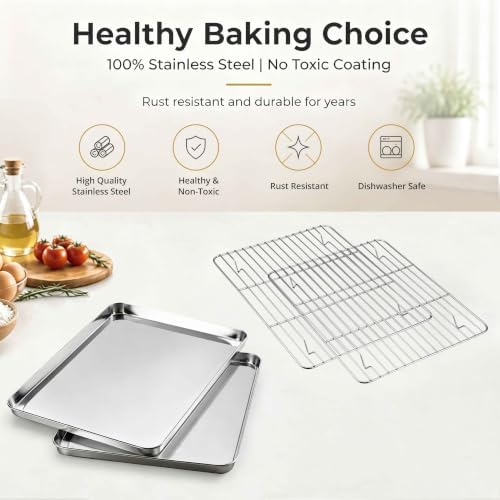 Onader 9x13 Inch Stainless Steel Quarter Sheet Pan, Baking Sheet with Rack - Image 4