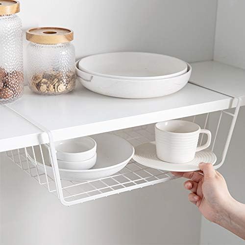 4 Pack Under Shelf Basket, Dveda Durable Metal Wire Rack Hanging Shelf Storage Basket, Under Cabinet Organizer Shelf for Kitchen/Pantry/Bathroom/Desk - Slide Arms Height:1.45 in(White) - Image 6