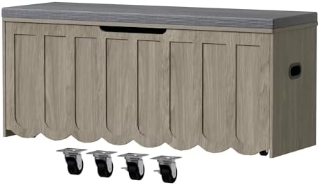 DHZ 47.2 Inch Wooden Storage Bench, Storage Chest with Cushion Seat, 4 Swivel Wheels and 2 Safety Hinges, Entryway Storage Bench for Living Room, Bedroom by Unknown