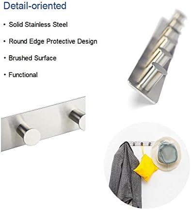 Coat Rack Wall Mounted Adhesive & Screw in, Stainless Steel Metal Coat Hooks for Door, Hook Rail with 6 Round Hangers for Hanging Hat Towels Clothes, Silver - Image 5