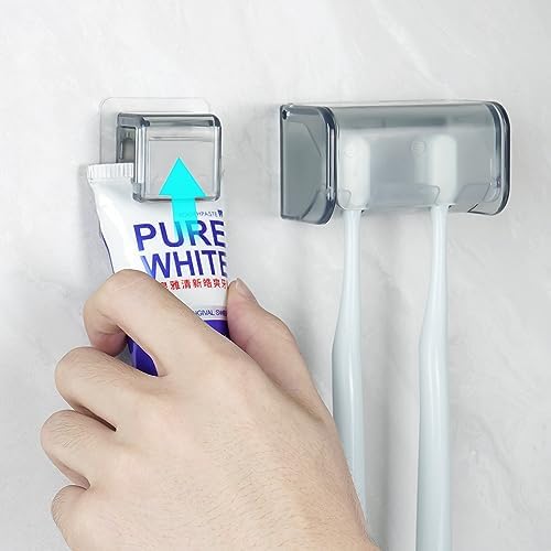 Toothbrush Holder Wall Mounted with Cover for Bathroom, 2 Slots Toothbrush Storage Organizer for Shower, Self Adhesive Toothbrush Hanger with Toothpaste Clip - Image 3