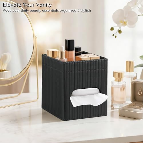 Tissue Box Cover with Storage Tray, PU Leather Square Tissue Box Holder - Image 6