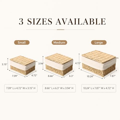 Storage Baskets with Lids Set of 3, Woven Bins with Liner - Image 5