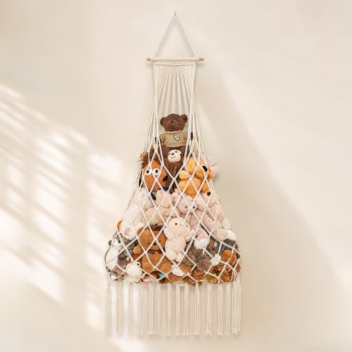 Stuffed animal net Hammock - Large 44'' H, Space-Saving (Cream) by PrimZootyDesign