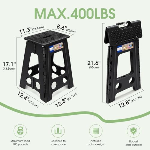 ACKO 17.5" Folding Step Stool, 400 lb Capacity with Safety Lock, Dot Black - Image 2