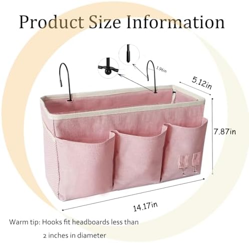 Bedside Caddy, Bedside Hanging Storage Organizer forBunk and Hospital Beds,College Dorm Bed，Can be Placed Glasses Books Mobile Phones(Light Pink) - Image 2
