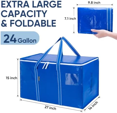 BALEINE 6-Pack Oversized Moving Bags with Reinforced Handles, Heavy-Duty Storage Tote for Clothes, Moving Supplies (Royal Blue, 6-Pack) - Image 2