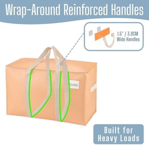 VENO 4 Pack Heavy Duty Moving Bags, Extra Large Storage Bags with Reinforced Handles & Strong Zippers, Foldable & Reusable Moving Box Alternative for Clothes & Dorm Storage - Image 3