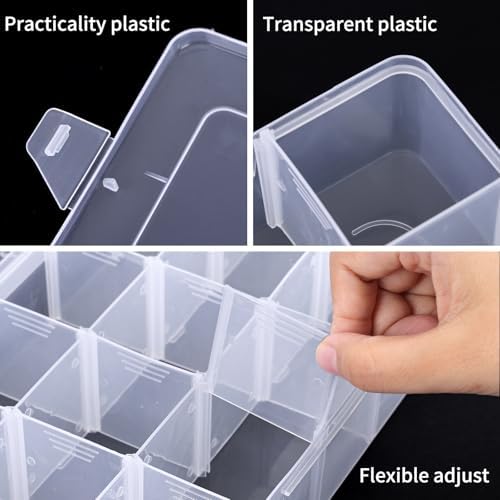 Bead Organizer Storage 2 Pack 15 Grid Clear Plastic Tackle Box Adjustable - Image 3