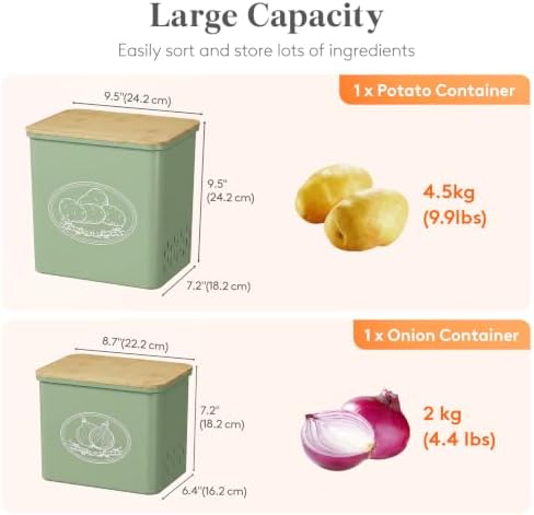 Lifewit Plastic Potato and Onion Storage Bin Box, Set of 2, Green - Image 2