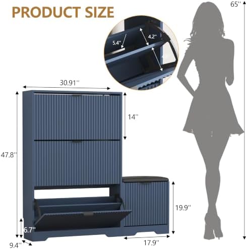 HUANLEGO Shoe Cabinet Storage for Entryway with Flip Drawer & Bench, Blue - Image 2