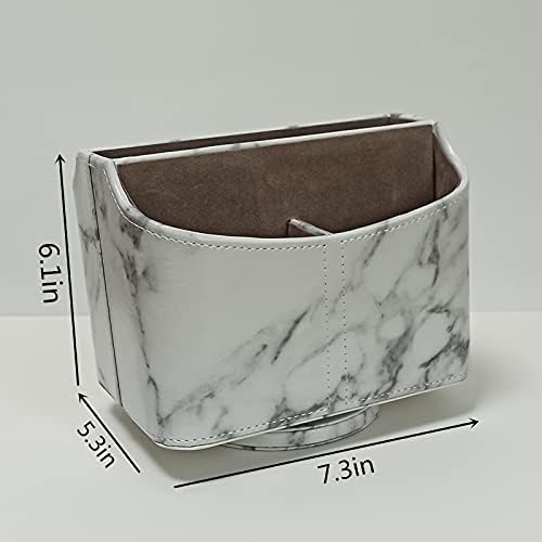 PU Leather Remote Control Holder 360 Degree Rotating Desk Organizer/Caddy Storage Box for Remote Controllers,TV Guide, Mail, Electronics,Pen,Stationery and Media Storage white - Image 3