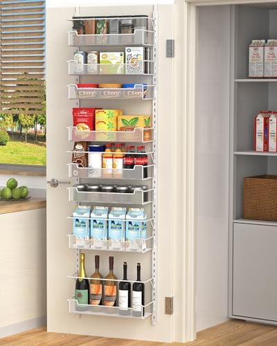 VyGrow Over the Door Pantry Organizer, 8-Tier Over the Door Organizer with Adjustable Basket, Pantry Door Organization for Pantry Kitchen Storage Room Spice Rack, White by VyGrow