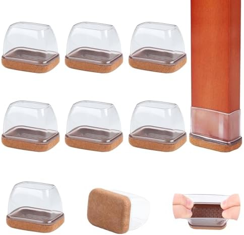 8PCS Silicone Rectangle Chair Leg Floor Protectors with Felt, Small, Clear by GAGUIUP