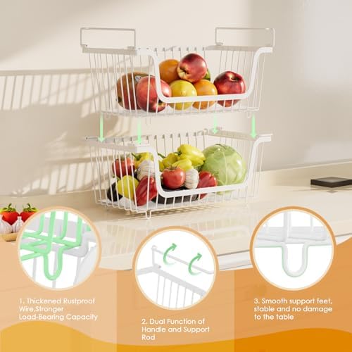 4 Pcs Stackable Wire Baskets for Pantry Organizers and Storage, White - Image 4
