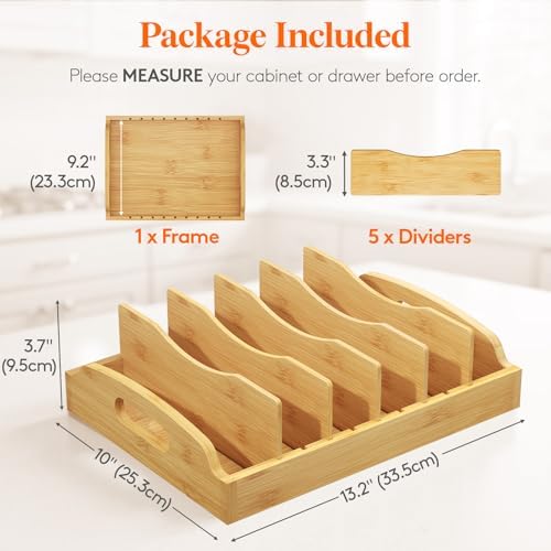 Lifewit Bamboo Lid Organizers for Inside Cabinet with 6 Sections - Image 2