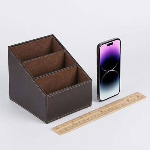 I-MART PU Leather Remote Control Holder Organizer with 3 Compartments, Stylish TV Remote Holder Caddy for Desk Nightstand Coffee Table and Media Accessory Storage (Brown) - Image 5
