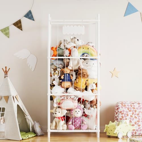 SpaceAid Stuffed Animal Storage Organizer, Wood Animals Zoo Toy Plushies Storage Holder, Large Capacity Plush Toy Cage for Playroom Organization, 22.8" Wide, White - Image 2
