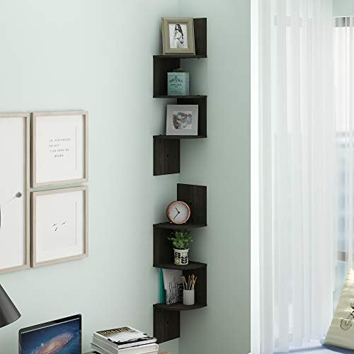 Furinno Rossi Set of 2 3-Tier Corner Floating Shelves for Wall, Espresso - Image 2