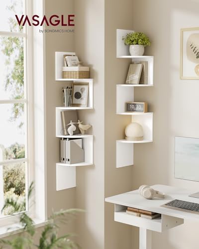 VASAGLE Set of 2 Corner Shelves Wall Mount, 4-Tier Floating Bookshelves - Image 2