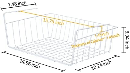 4 Pack Under Shelf Basket, Dveda Durable Metal Wire Rack Hanging Shelf Storage Basket, Under Cabinet Organizer Shelf for Kitchen/Pantry/Bathroom/Desk - Slide Arms Height:1.45 in(White) - Image 2