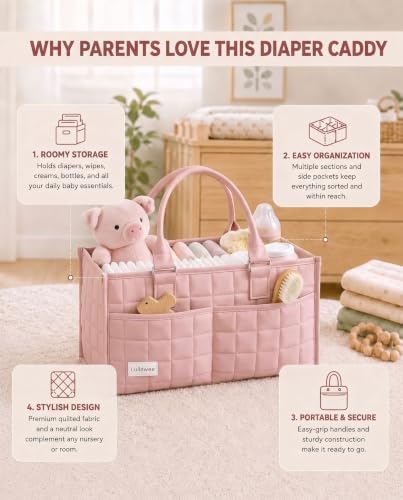 Baby Diaper Caddy Organizer, Portable Nursery Storage Basket with Handle - Image 4