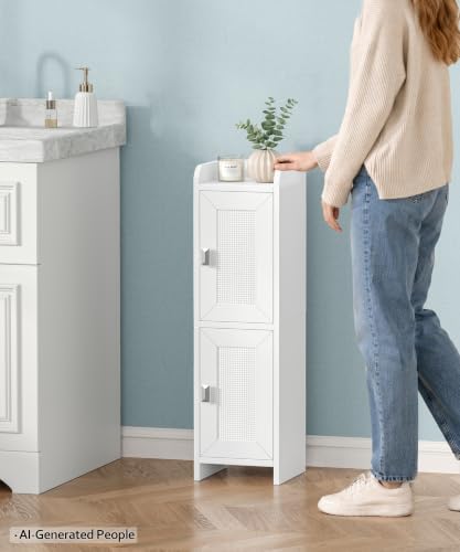 Akxomel Rattan Small Bathroom Cabinet Narrow Toilet Paper Organizer White - Image 4
