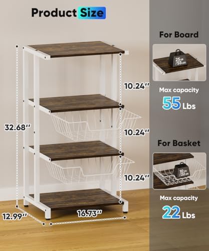 Media Stand with Two Detachable Baskets, 4-Tier AV Media Stand Corner Shelf for DVD Players/Cable Boxes/Games Consoles, Audio Storage Rack for Living Room, Gaming Room, Music Studio, White - Image 4