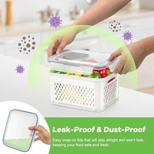 TBMax Fruit Storage Containers for Fridge Organizers and Storage, 10 Pieces Large Produce Saver with Airtight Lid & Colander for Berry Lettuce Salad Vegetable Storage, Refrigerator Organizers - Image 5