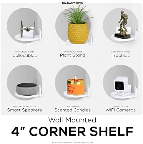 BRAINWAVZ 4” Small Floating Shelf, Adhesive & Screw in, for Bluetooth Speakers, Cameras, Plants, Toys, Books & More, Easy to Install Shelves Wall Mount (White) - Image 6