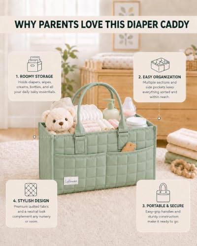 Baby Diaper Caddy Organizer, Portable Nursery Storage Basket with Handle - Image 4