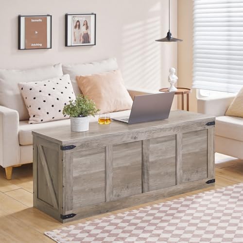 HOOBRO 47.2”Storage Bench Large, Toy Box with 2 Safety Hinges, Farmhouse Wooden Storage Chest, Easy Assembly for Bedroom, Living Room, Entryway, Greige BG520CW01G1 - Image 2