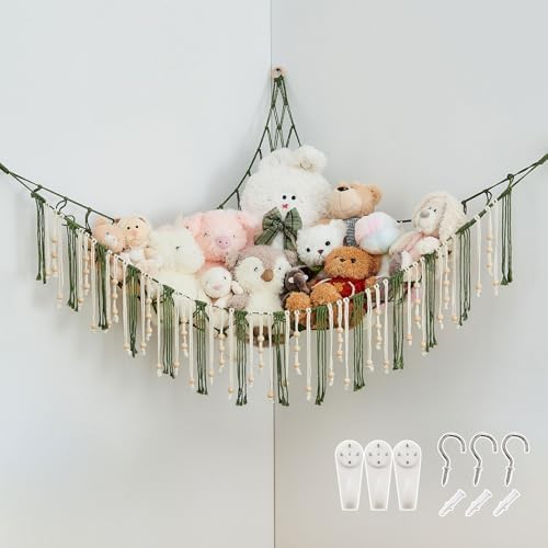 Pretty Jolly Stuffed Animal Storage Hammock with Wooden Beads and Tassels by PrettyJolly