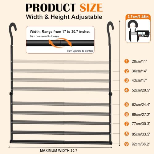Adjustable Closet Rods for Hanging Clothes, Heavy-Duty Metal Hanging Closet Rod Extender, Clothes Hanging Bar with 9 Height Adjustments, Space-Saving Closet Hanging Storage Organizer - Image 2