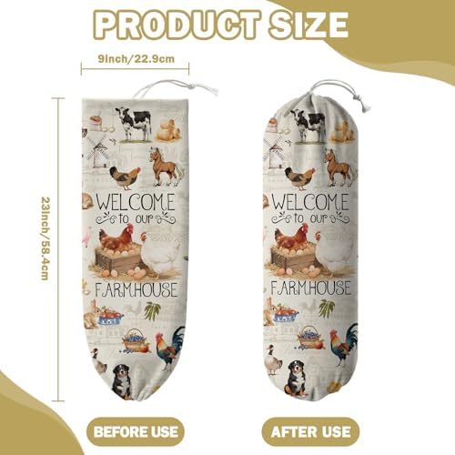 Plastic Bag Holder, Grocery Bag Organizer Storage, Kitchen Dispenser Holders Reusable Shopping with Free Adjustment Drawstring Closure for Kitchen Farmhouse Decor, Farmhouse - Image 2