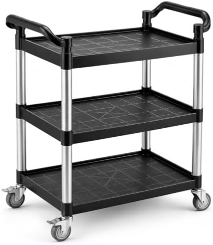 3-Tier Rolling Utility Cart with 2 Locking Brakes, 520 Lbs Heavy Duty 31.5"x15.7"x40.6" Commercial Service Cart, Tangle-Free Silent Wheels for Home, Office, Restaurant, Warehouse, Kitchen by Liboocare