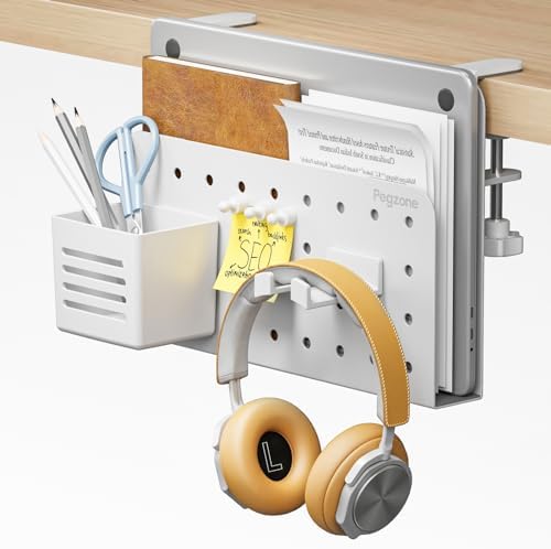 PEGZONE Desk Side Storage Organizer, Fits Flat Edge 0.4" to 2.2", White by Pegzone