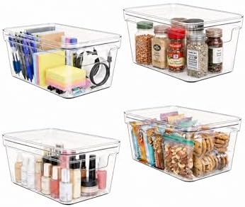 MOONEDGE 4-Pack 10x6x5 Stackable Small Clear Storage Bins with Lids by MOONEDGE